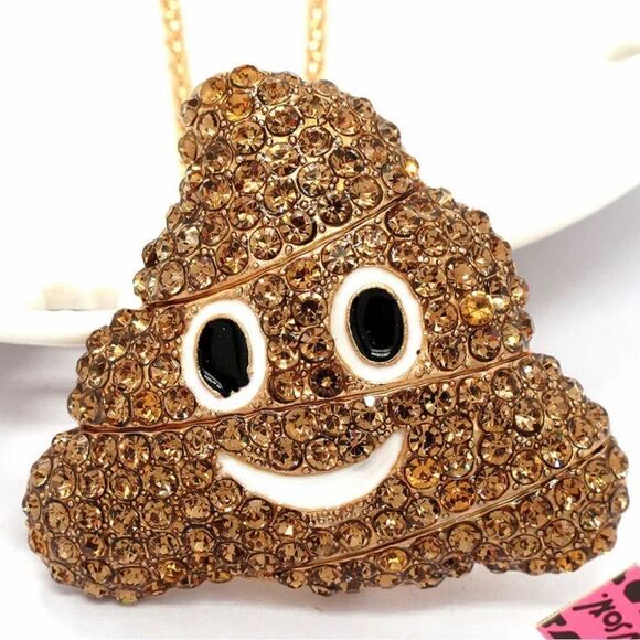 Lovely Emoji Smile Stool Rhinestone Pendant Necklace NWOT - Picture 1 of 3